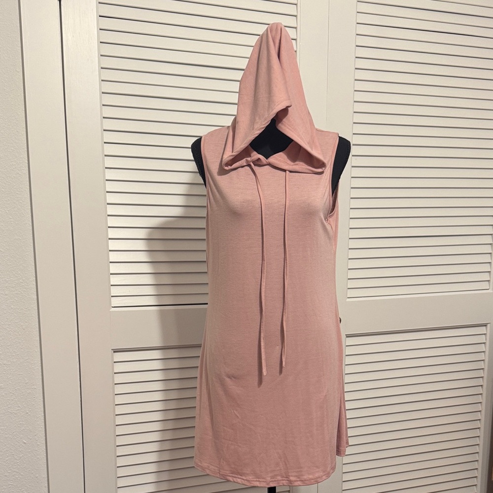 Pink Sleeveless Hooded Dress